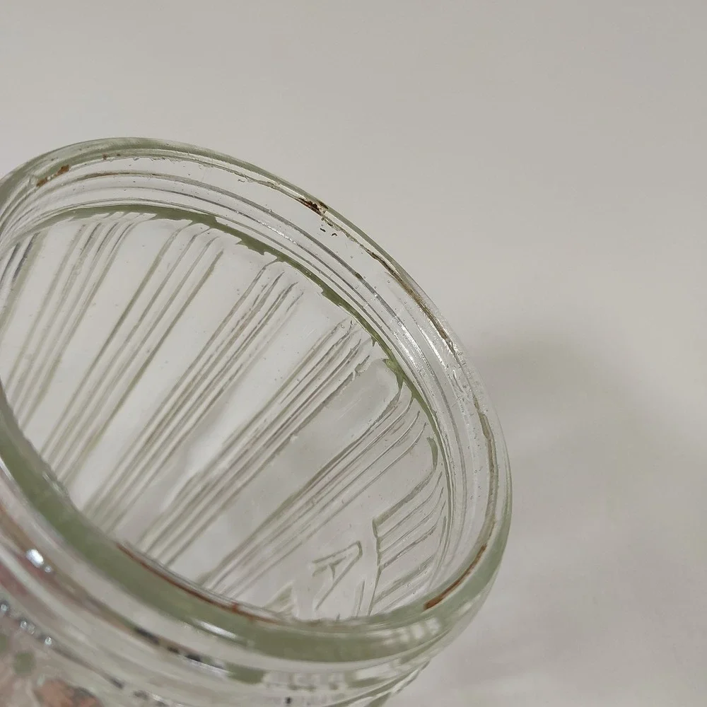 Antique HOOSIER STYLE CABINET Clear‎ Glass Tea Jar Canister Ribbed Lid 5